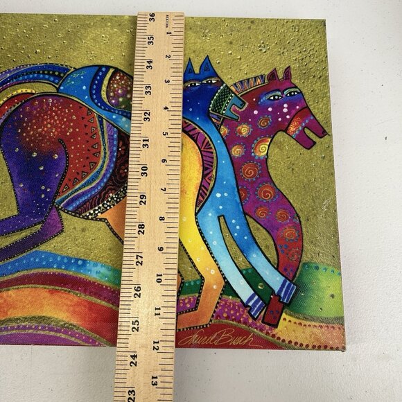 Laurel Burch Canvas Dancing Horses Wall Art Decor Bold Colors W 16x L 12 Signed - Picture 11 of 12